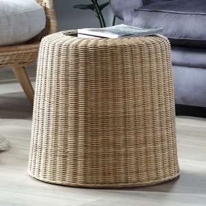 Sohag Woven Round Clear Glass Top Side Table With Rattan Base