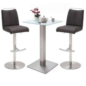 Soho Glass Bar Table With 2 Giulia Anthracite Leather Stools