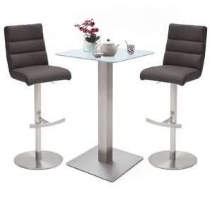 Soho Glass Bar Table With 2 Hiulia Anthracite Leather Stools