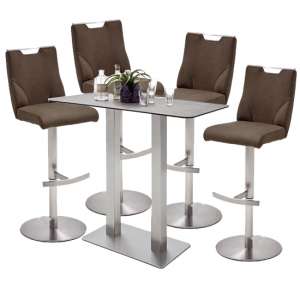 Soho Glass Bar Table With 4 Jiulia Brown Leather Stools