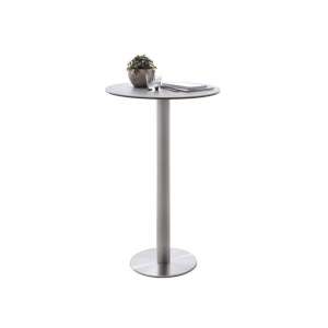 Soho Glass Bar Table Round In Light Grey And Brushed Steel Base
