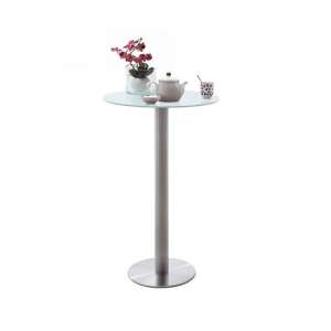 Soho Glass Bar Table Round In Matt White And Brushed Steel Base