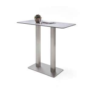 Soho Glass Bar Table Rectangular In Light Grey And Brushed Steel