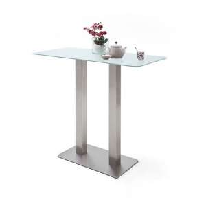 Soho Glass Bar Table Rectangular In Matt White And Brushed Steel