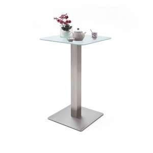 Soho Glass Bar Table Square In Matt White And Brushed Steel Base