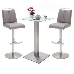 Soho White Glass Bar Table With 2 Giulia Ice Grey Stools