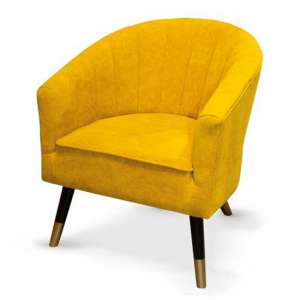 Sole Velvet Armchair In Yellow With Wooden Legs