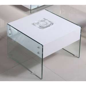 Maik Modern Lamp Table In White High Gloss With Glass Legs