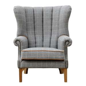 Solna Leather And Wool Fluted Lounge Chair In Grey
