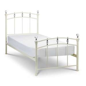 Sophie Metal Single Bed In Stone White With Crystal Finials