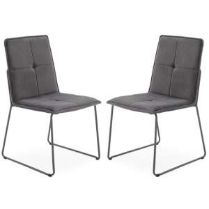 Soren Grey Velvet Dining Chairs With Black Legs In Pair