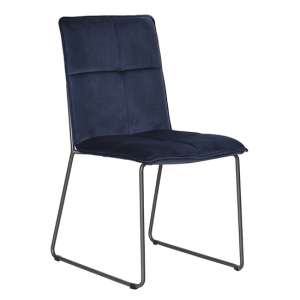 Soren Velvet Dining Chair In Blue With Black Metal Legs
