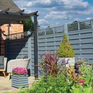 Sorsea Set Of 3 Angled Wooden 3x6 Slat Top Fence Panel In Grey