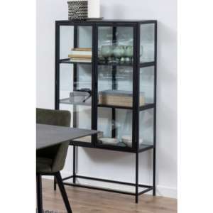 Sparks Black Wooden 2 Shelves Display Cabinet In Black Frame