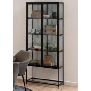 Sparks Black Wooden 4 Shelves Display Cabinet In Black Frame