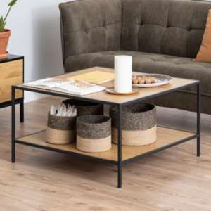 Sparks Square Coffee Table In Matt Oak With Black Metal Frame