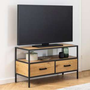 Sparks Wooden 2 Drawers And Shelf TV Stand In Matt Wild Oak