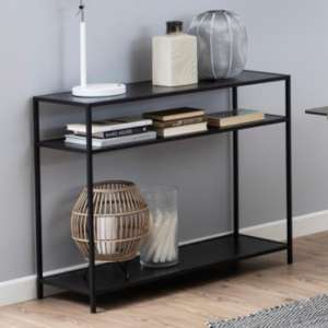 Sparks Wooden 2 Shelves Console Table In Ash Black