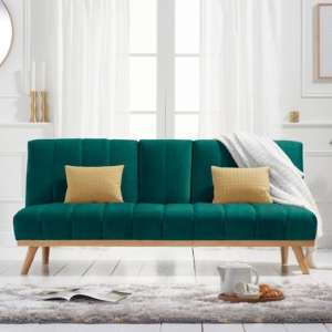 Spazzate Velvet 3 Seater Fold Down Sofa Bed In Green