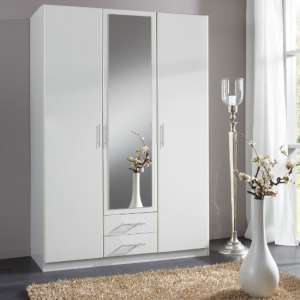 Spectral Mirrored 2 Doors Wardrobe In White With 2 Drawers