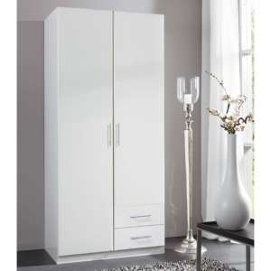 Spectral Wooden 2 Doors Wardrobe In White With 2 Drawers