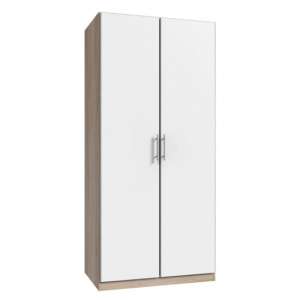 Spectral Wooden Tall Wardrobe In White And Oak With 2 Doors