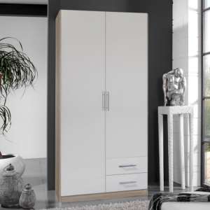 Spectral Wooden Wardrobe In White And Oak With 2 Drawers