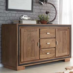 Spica 2 Doors 3 Drawers Large Sideboard In Natural Sheesham