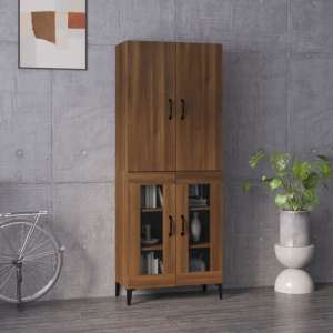 Springhill Wooden Highboard With 4 Doors In Brown Oak
