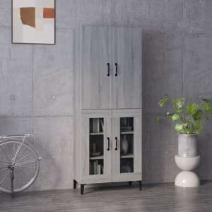 Springhill Wooden Highboard With 4 Doors In Grey Sonoma Oak