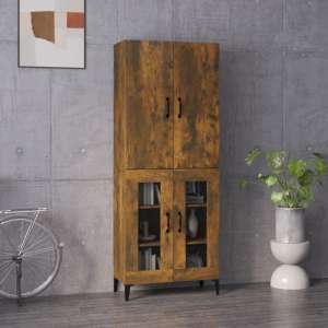 Springhill Wooden Highboard With 4 Doors In Smoked Oak