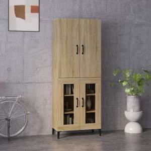 Springhill Wooden Highboard With 4 Doors In Sonoma Oak