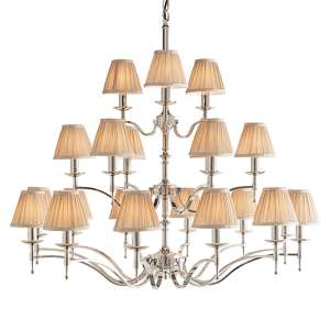 Stanford 21 Lights Pendant In Nickel With Beige Shades