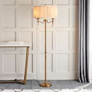 Stanford Floor Lamp In Antique Brass With Beige Shade
