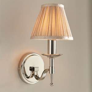 Stanford Single Wall Light In Nickel With Beige Shade
