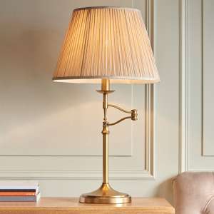 Stanford Swing Arm Table Lamp In Antique Brass With Beige Shade
