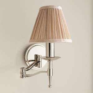 Stanford Swing Arm Wall Light In Nickel With Beige Shade