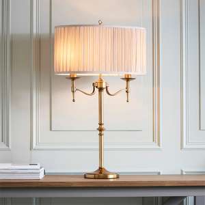 Stanford Table Lamp In Antique Brass With Beige Shade