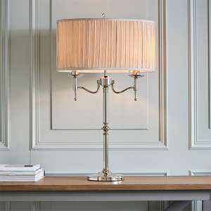 Stanford Table Lamp In Nickel With Beige Shade