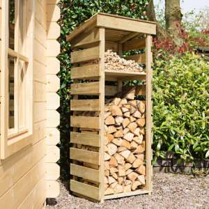 Stanin Narrow Wooden Log Store With Shelf In Natural Timber