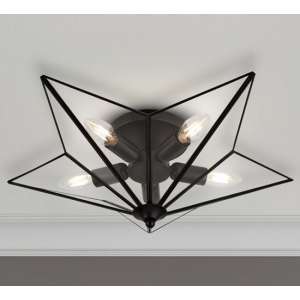 Star 5 Lamp Ceiling Light In Black With Clear Glass Panels