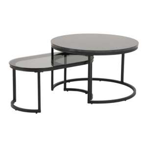 Starkville Set Of 2 Coffee Tables In Black Marble Effect