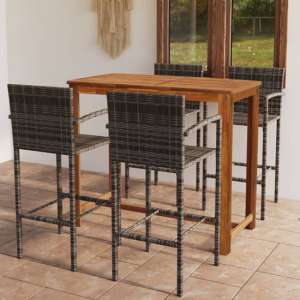 Starla Medium Natural Wooden Bar Table With 4 Grey Bar Chairs