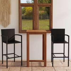 Starla Small Natural Wooden Bar Table With 2 Black Bar Chairs