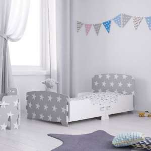 Stars Design Kids Junior Single Bed In Grey And White