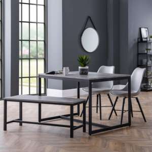 Salome Concrete Dining Table With Bench 2 Kaili Grey Chairs