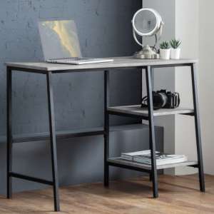 Salome Wooden Laptop Desk In Concrete Effect With 2 Shelves