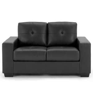 Stavern 2 Seater Sofa In Black Bonded Leather With Wooden Base