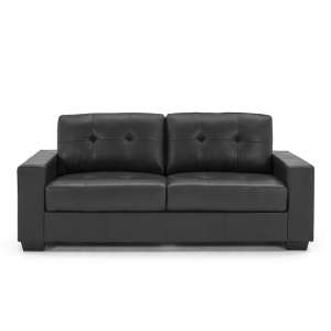 Stavern 3 Seater Sofa In Black Bonded Leather With Wooden Base