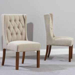 Steffi Beige Fabric Dining Chairs With Dark Oak Legs In A Pair